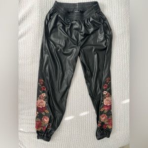 Free People Driftwood PVC Leather Embroidered Pants size medium